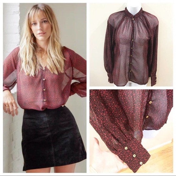 Cleobella Richie Button Down Sheer Red Blouse XS - Picture 2 of 16